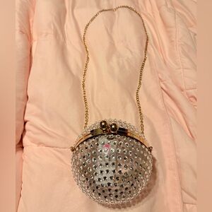 AKIRA Clear Crystal-Studded Round Crossbody with Gold Chain